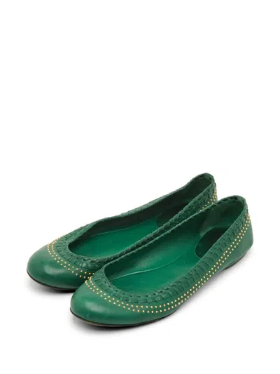 Pre-owned Gucci Studded Whipstitch Ballet Flats In Green