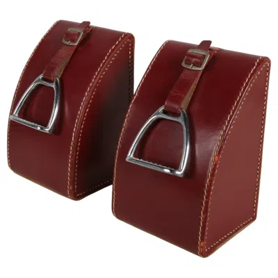 Pre-owned Gucci Style Of Hermès -  Equestrian Theme Horse Stirrups Leather & Suede Bookends In Brown