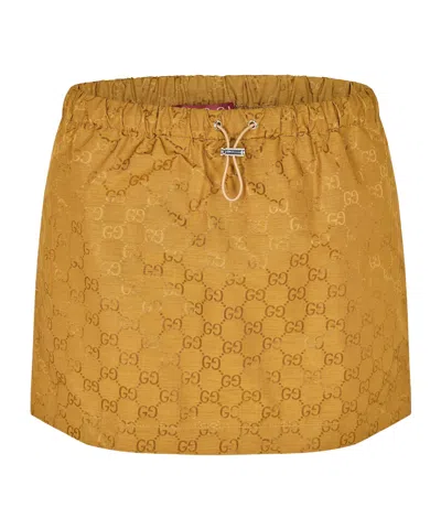 Gucci Miniskirt With Gg Texture In Brown