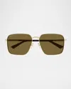 Gucci Subtle Web 60mm Square Metal Sunglasses In Gold