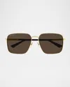 Gucci Subtle Web 60mm Square Metal Sunglasses In Gold