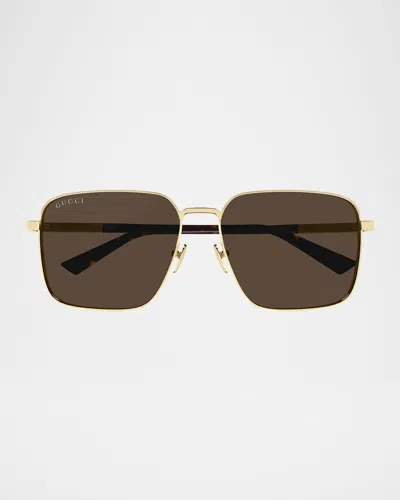 Gucci Subtle Web 60mm Square Metal Sunglasses In Gold