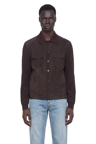 Gucci Suede And Silk Cotton Knit Overshirt In Brown