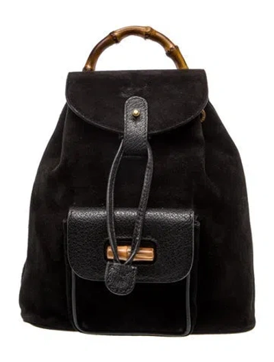 Pre-owned Gucci Suede Backpack In Black