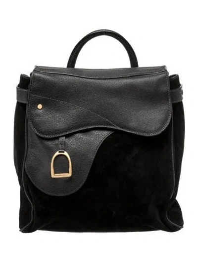 Pre-owned Gucci Suede Backpack In Black