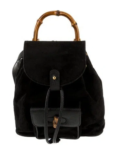 Pre-owned Gucci Suede Backpack In Black