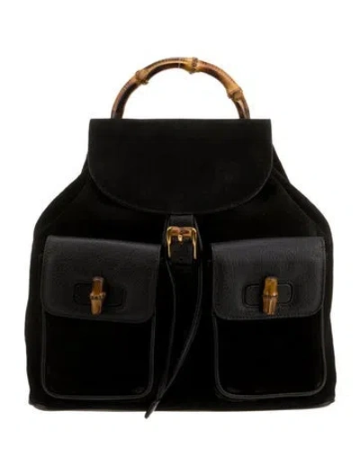 Pre-owned Gucci Suede Backpack In Black