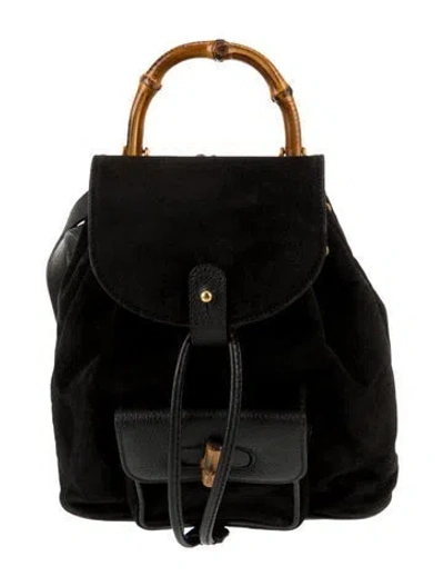 Pre-owned Gucci Suede Backpack In Black
