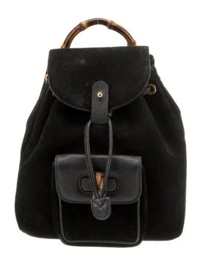 Pre-owned Gucci Suede Backpack Vintage In Black