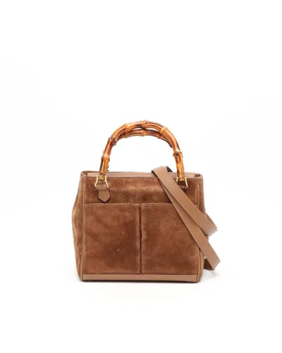 Gucci Suede Bamboo Handbag In Brown