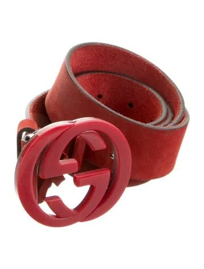Pre-owned Gucci Suede Belt In Red