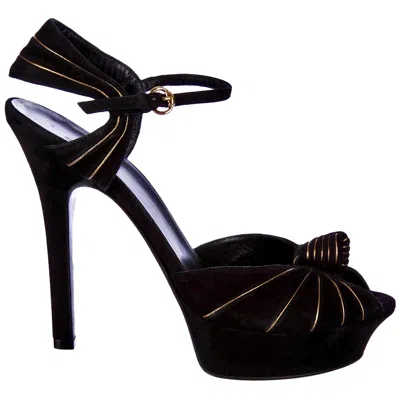 Pre-owned Gucci Suede Black And Gold Ad Runway Platform Heel, Fall Winter 2007 Sz 7.5