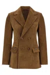 Gucci Suede Leather Double-breasted Jacket In Brown