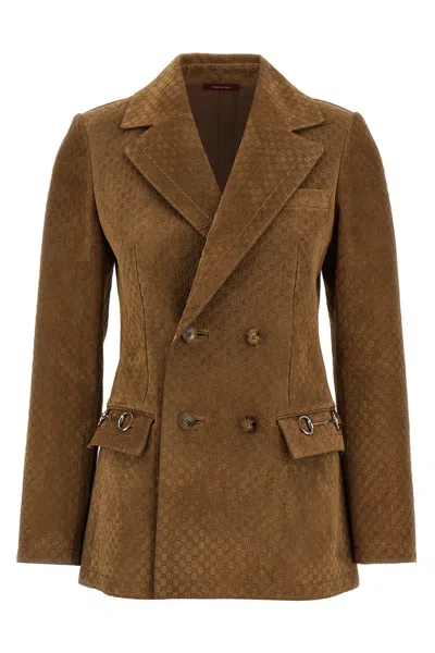 Gucci Women's Suede Leather Double-breasted Jacket In Multicolor