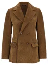Gucci Suede Leather Double-breasted Jacket In Brown