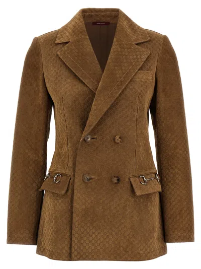 Gucci Women's Suede Leather Double-breasted Jacket In Multicolor