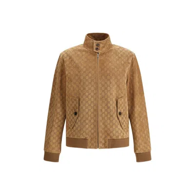 Gucci Men Suede Bomber Jacket In Multicolor