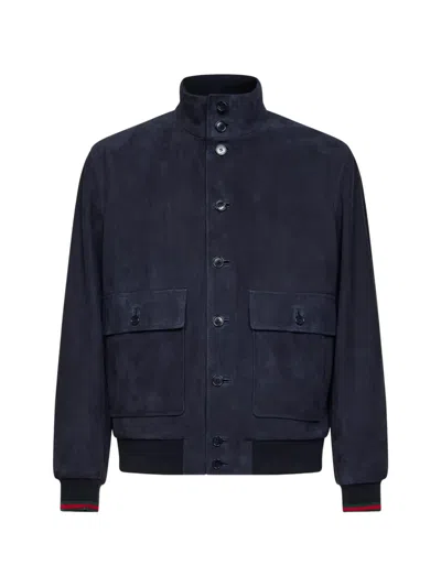 Gucci Suede Bomber Jacket In Blue
