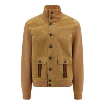Gucci Suede Bomber Jacket With Web 'camel'