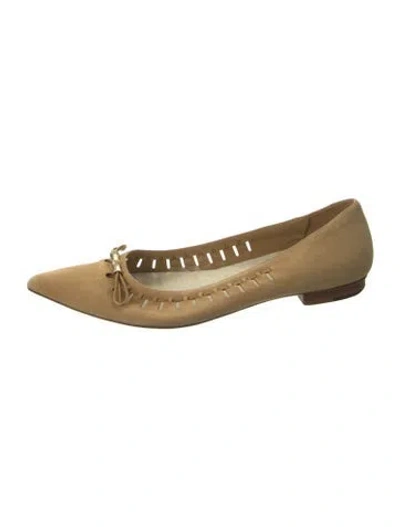 Pre-owned Gucci Suede Bow Accents Ballet Flats In Neutral