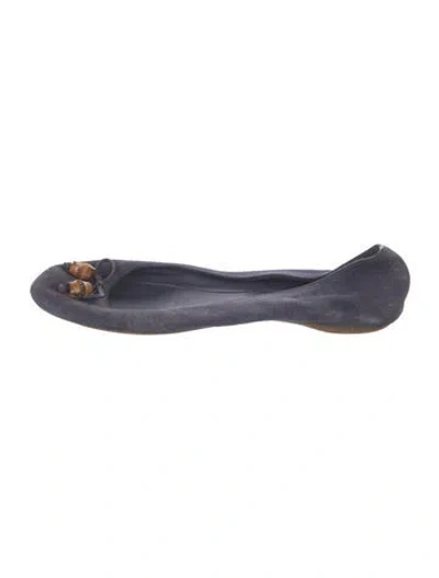 Pre-owned Gucci Suede Bow Accents Flats In Blue
