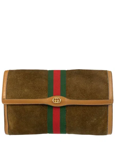 Gucci Suede Clutch Bag (authentic Pre-loved) In Multi