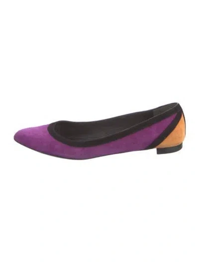 Pre-owned Gucci Suede Colorblock Pattern Ballet Flats In Purple