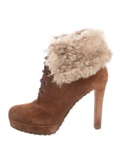 Pre-owned Gucci Suede Colorblock Pattern Lace-up Boots In Brown