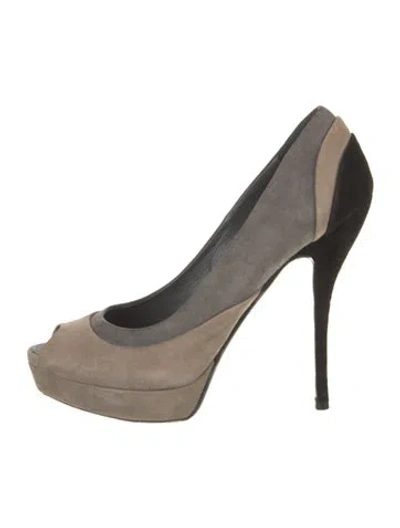 Pre-owned Gucci Suede Colorblock Pattern Pumps In Neutral