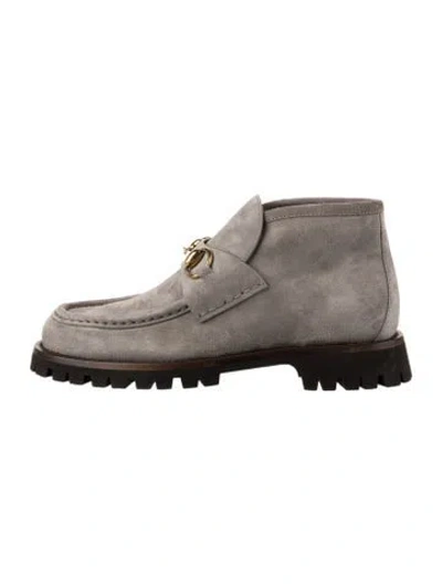 Pre-owned Gucci Suede Combat Boots W/ Tags In Grey