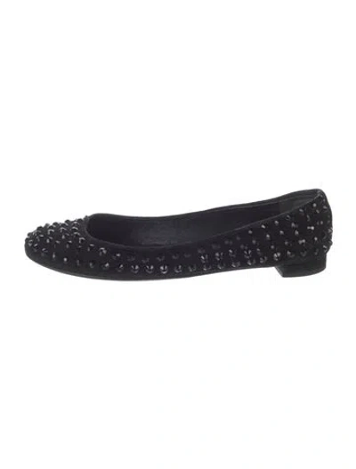 Pre-owned Gucci Suede Crystal Embellishments Flats In Black