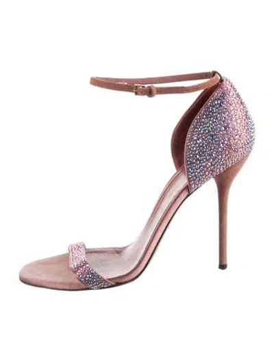 Pre-owned Gucci Suede Crystal Embellishments Sandals In Pink