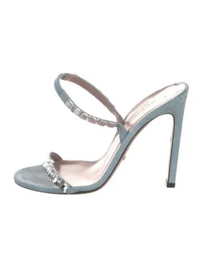 Pre-owned Gucci Suede Crystal Embellishments Slides In Blue