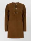 Gucci Brown Dress With Front Horsebit Details And All-over Gg Motif In Suede Woman In Brown