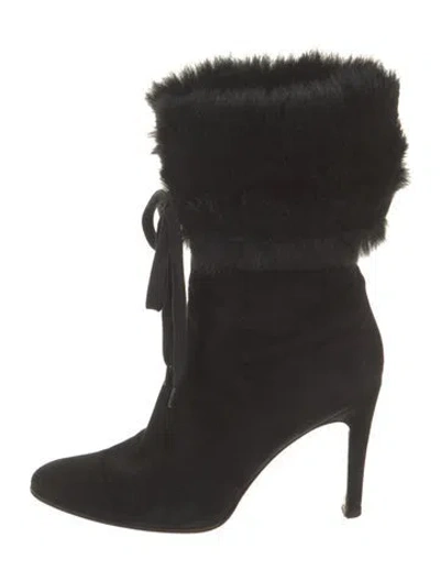 Pre-owned Gucci Suede Fur Trim Boots In Black
