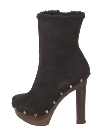 Pre-owned Gucci Suede Fur Trim Boots In Black