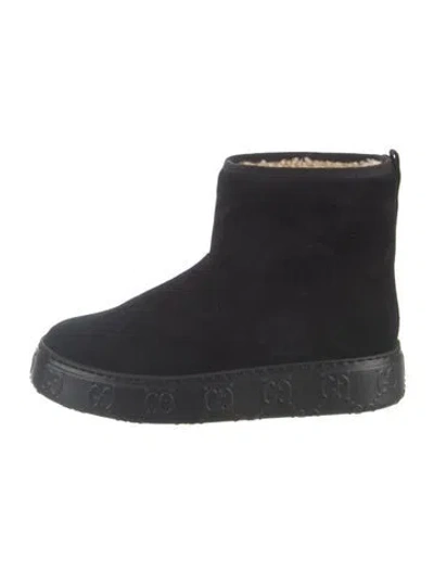 Pre-owned Gucci Suede Graphic Print Boots In Black