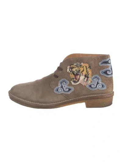 Pre-owned Gucci Suede Graphic Print Boots In Neutrals