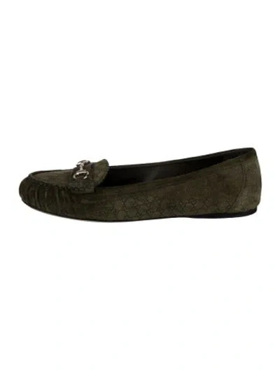 Pre-owned Gucci Suede Graphic Print Loafers In Green
