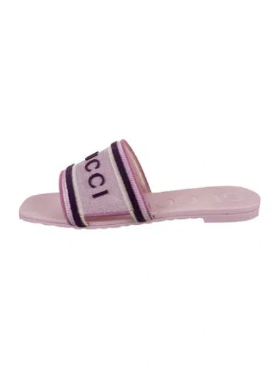 Pre-owned Gucci Suede Graphic Print Slides In Purple