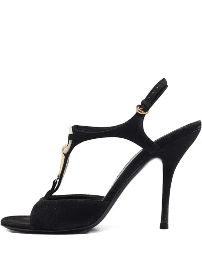 Pre-owned Gucci Suede Heeled Sandals In Black