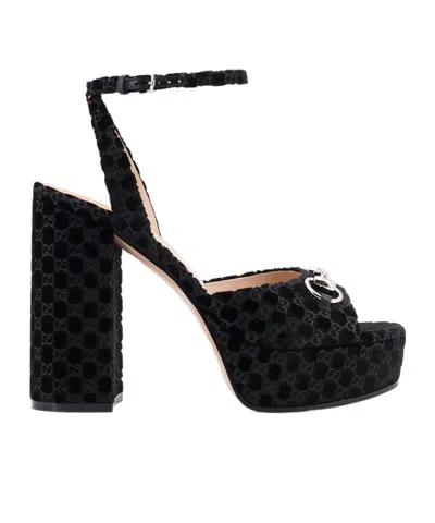 Gucci Suede High Heel Sandals In Black