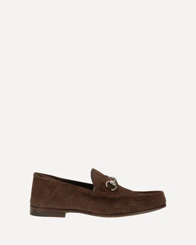Gucci Men Suede Loafers With All-over Gg Motif In Brown