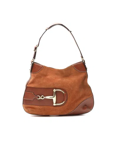 Gucci Suede Horsebit Hobo Bag In Brown
