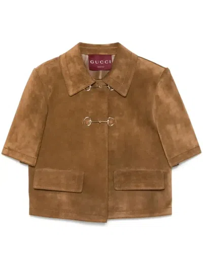 Gucci Suede Jacket In Brown