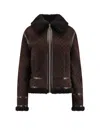 Gucci Women Brown Shearling Jacket With Shearling Trims And All-over Gg Motif In Suede Woman In Brown