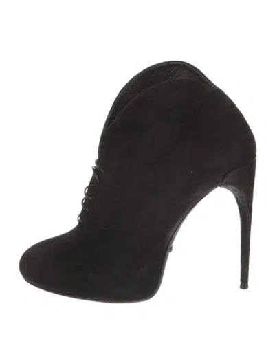 Pre-owned Gucci Suede Lace-up Boots In Black