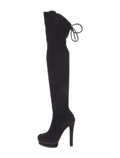 Pre-owned Gucci Suede Lace-up Boots In Black