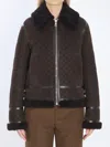 Gucci Women Brown Shearling Jacket With Shearling Trims And All-over Gg Motif In Suede Woman In Brown