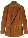 Gucci Women Leather Double-breasted Blazer In Brown